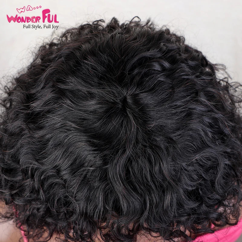 Brazilian Jerry Curl Human Hair Bob Wigs With Bang For Black Women Wonderful Black Dark Remy Bob Hair Machine Made Cheap Wigs