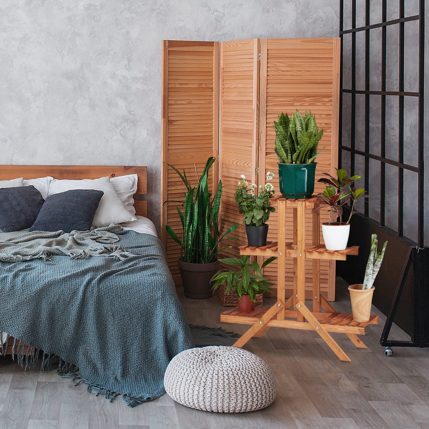 Relaxdays Flower Ladder Rack with 3 Tiers, Wooden, Flower Stand for Indoors, Multi-Tier, HxWxD: ca 82.5 x 83 x 28.5 cm, Dark Brown