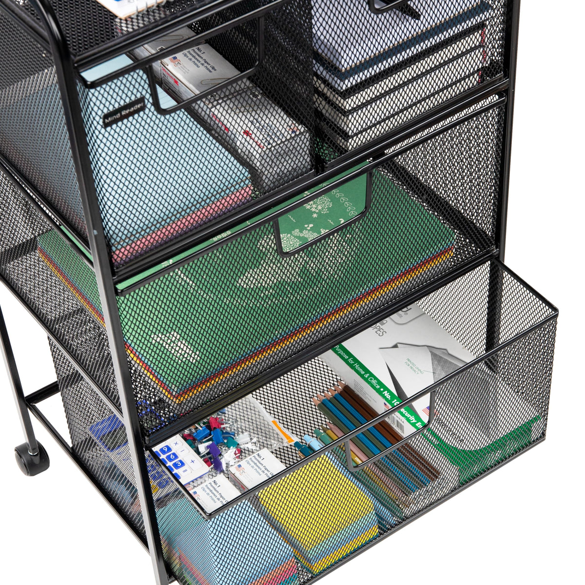 Mind Reader Cart with Drawers, Laundry Organizer, Utility Cart, Bathroom, Kitchen, Metal Mesh, 16"L x 11"W x 29"H, Black