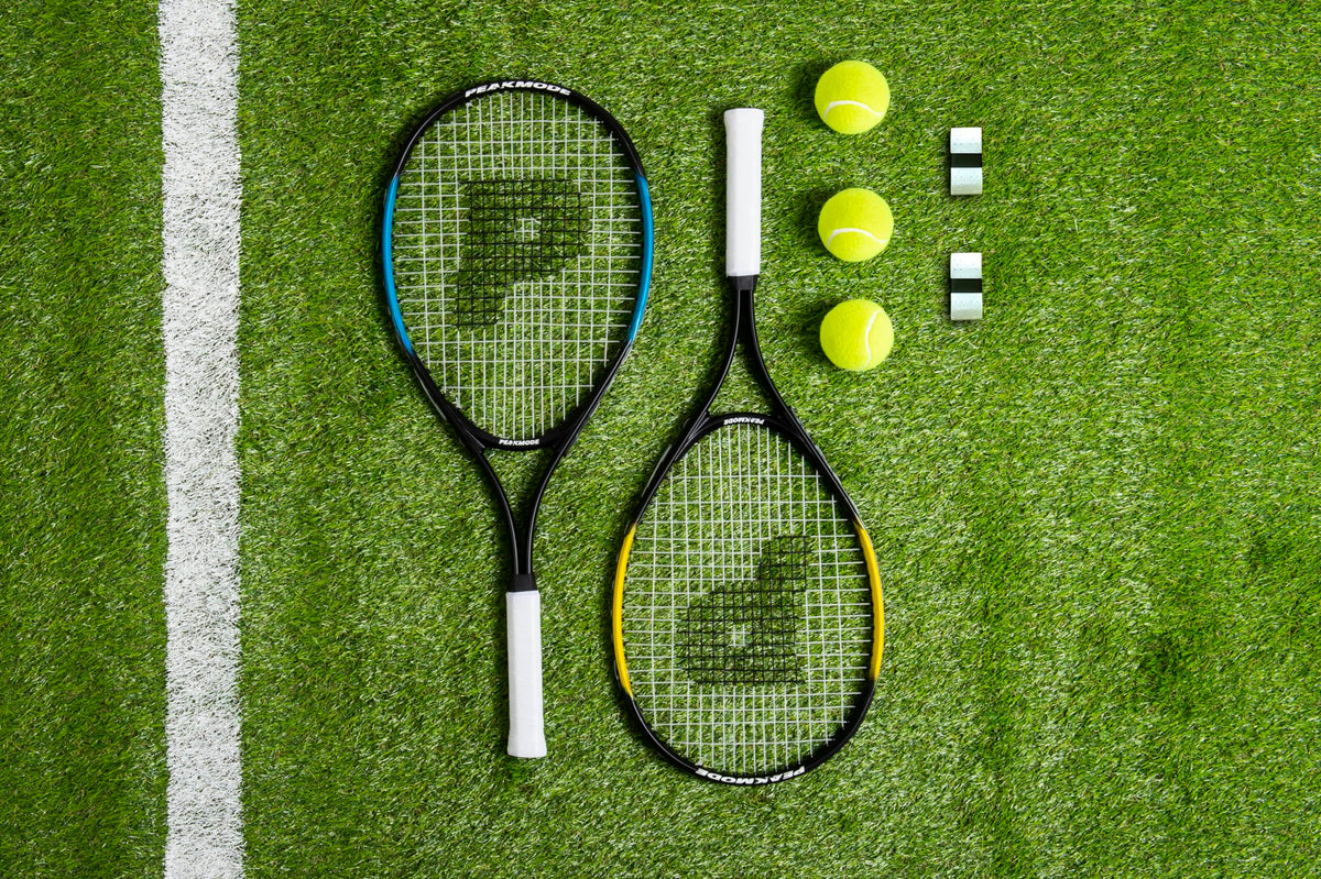 PEAKMODE Tennis Racket Set (27 inch), 3 Tennis Balls, 2 Overgrip Tapes and Foam Carry Bag