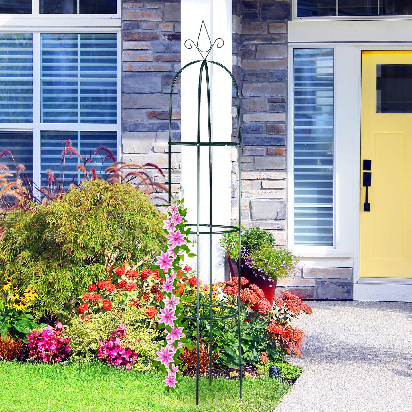 Relaxdays Growth Support, Freestanding Trellis for Wine & Tomatoes, XL Garden Obelisk, H: 200 cm, Dark Green