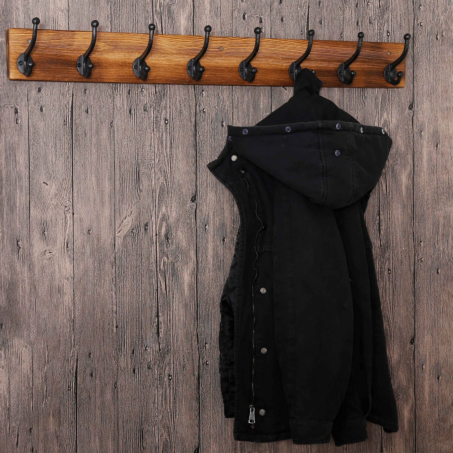WEBI Rustic Coat Rack Wall Mount Long 8 Cast Iron Coat Hooks Wall Mounted,Heavy Duty Wall Coat Hanger Hooks for Hanging Coats,Clothes,Brown,2 Packs