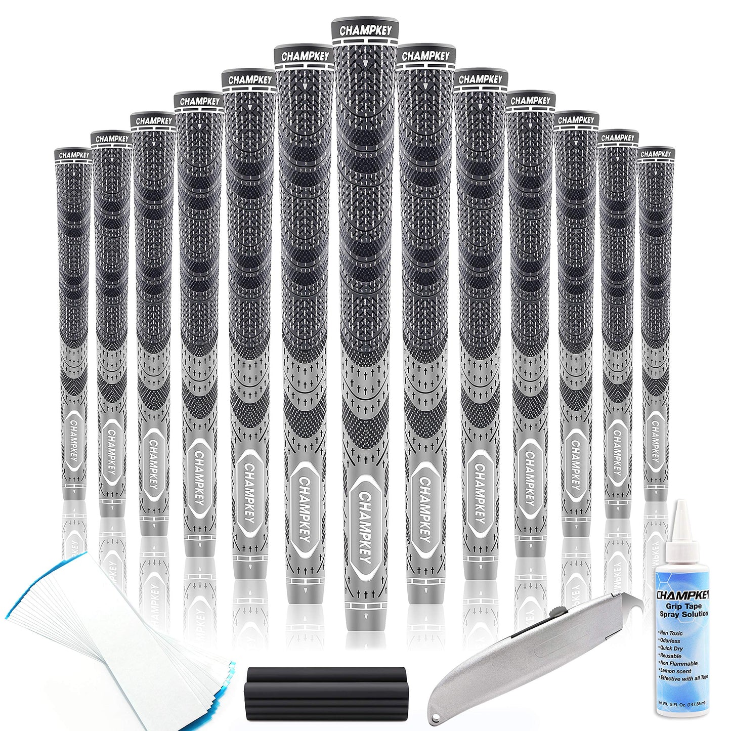 Champkey Premium Hybrid Golf Grips 13 Pack | All Weather Performance Golf Club Grips | Choose Between 13 Grips with 15 Tapse and 13 Grips with All