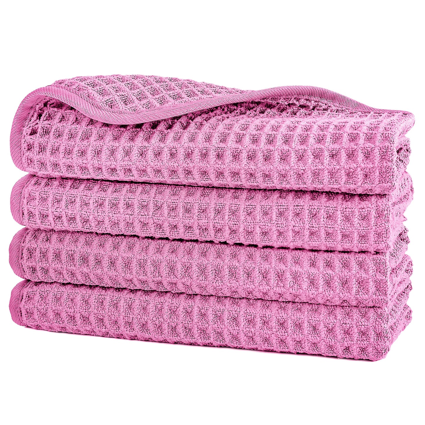 POLYTE Microfibre Lint Free Washcloth Face Towel, 33 x 33 cm, 4 Pack (Pink, Waffle Weave)