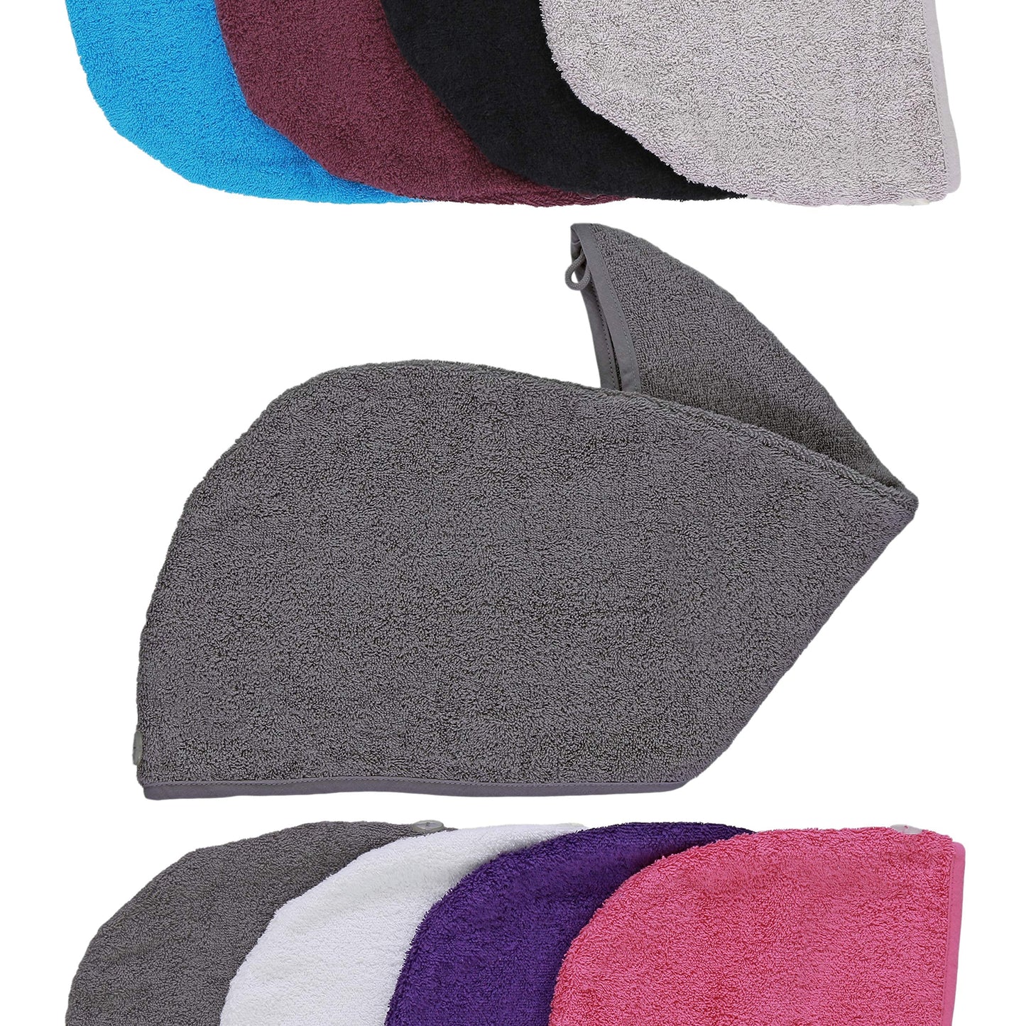 aztex Luxury Hair Turban Towel, Head Wrap Towel, Hair Drying Towel with Loop and Button Fastener, Luxury Absorbent and Lightweight Cotton