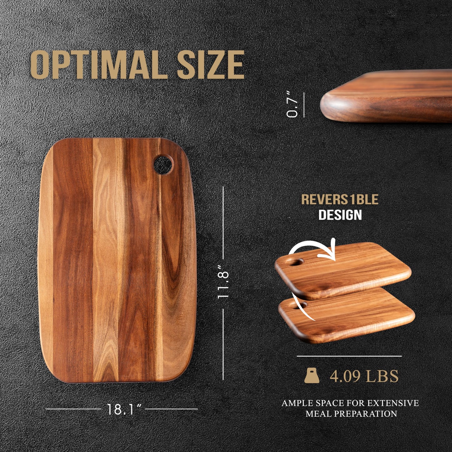 Wood Chopping Boards for Kitchen, James.F Large Acacia Wooden Heavy Duty Chopping Board, Wooden Cutting Boards Serving Boards with Hang Hole for Meat,