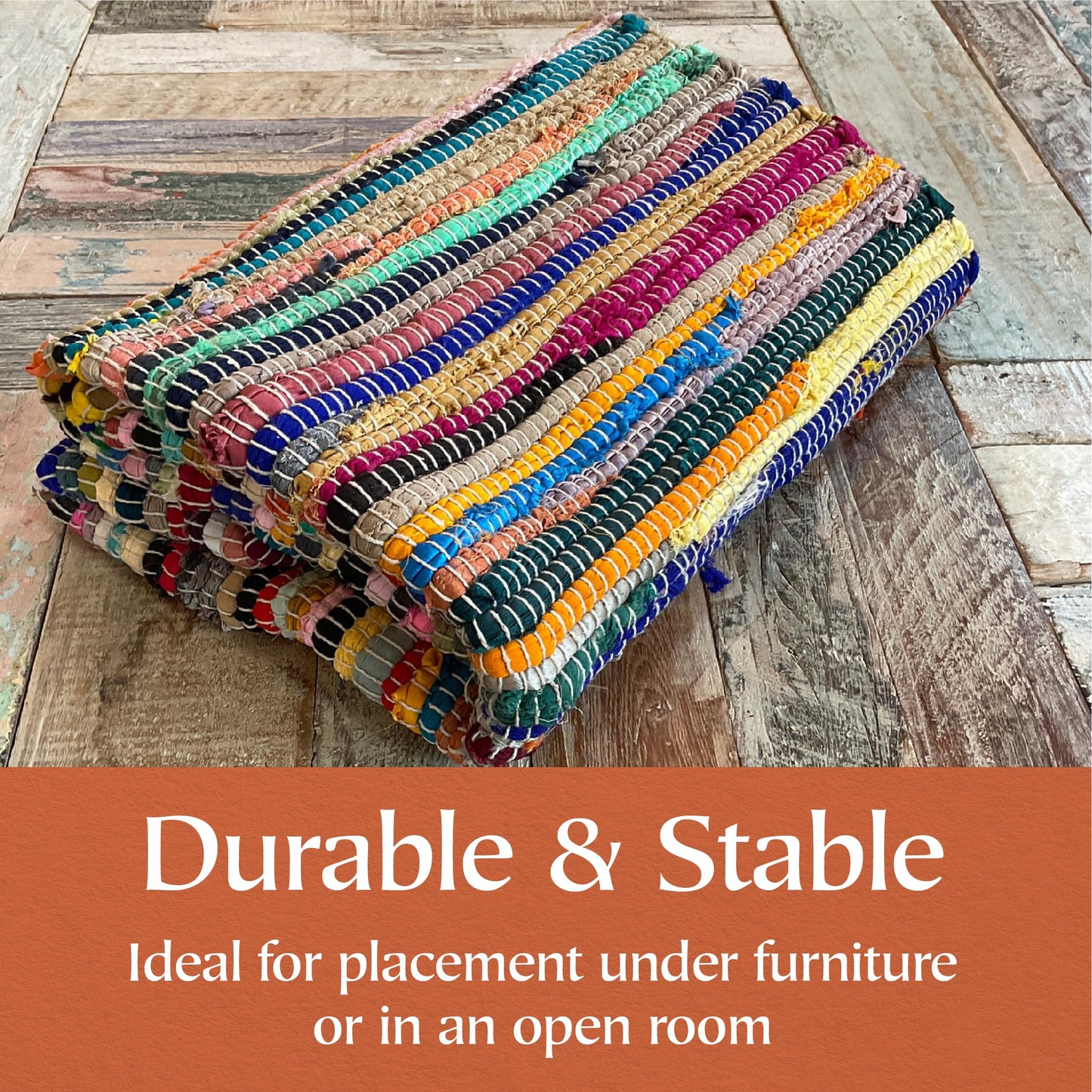 Second Nature Online - SHANTI Multi Coloured Rug | Hand Woven | Eco-Friendly: 100% Recycled Fabric | Ethically Sourced | Flat Weave (240 cm x 240 cm)
