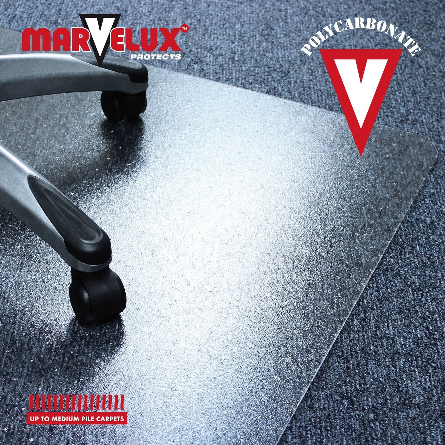 Marvelux 120 x 150cm (47" x 60") Large Heavy Duty Premium Polycarbonate Rectangular Office Chair Mat for Low, Standard and Medium Pile Carpets,