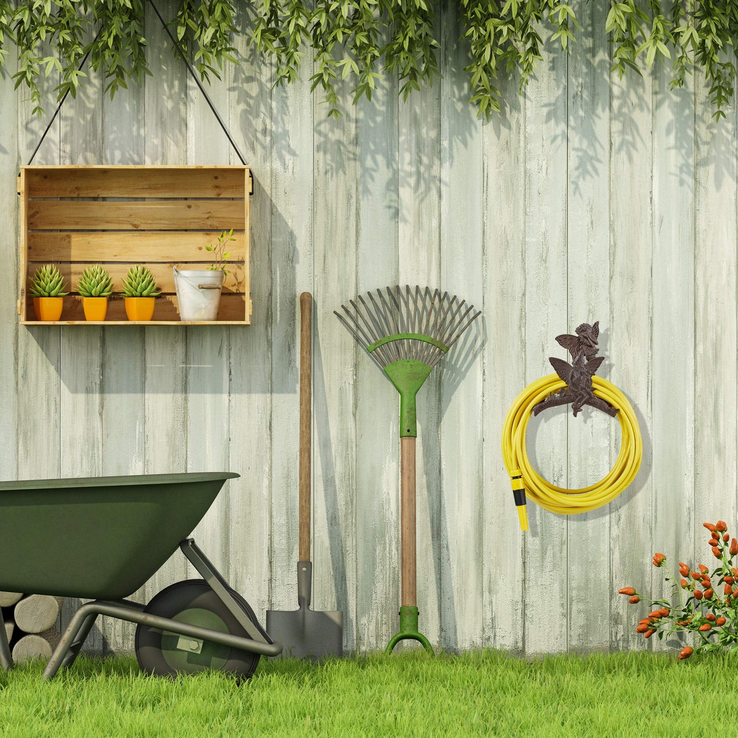 Relaxdays Ornate Hose Reel, Garden Hose Wall Holder with Nostalgic Look, Cast Iron, Hanging, Dark Brown