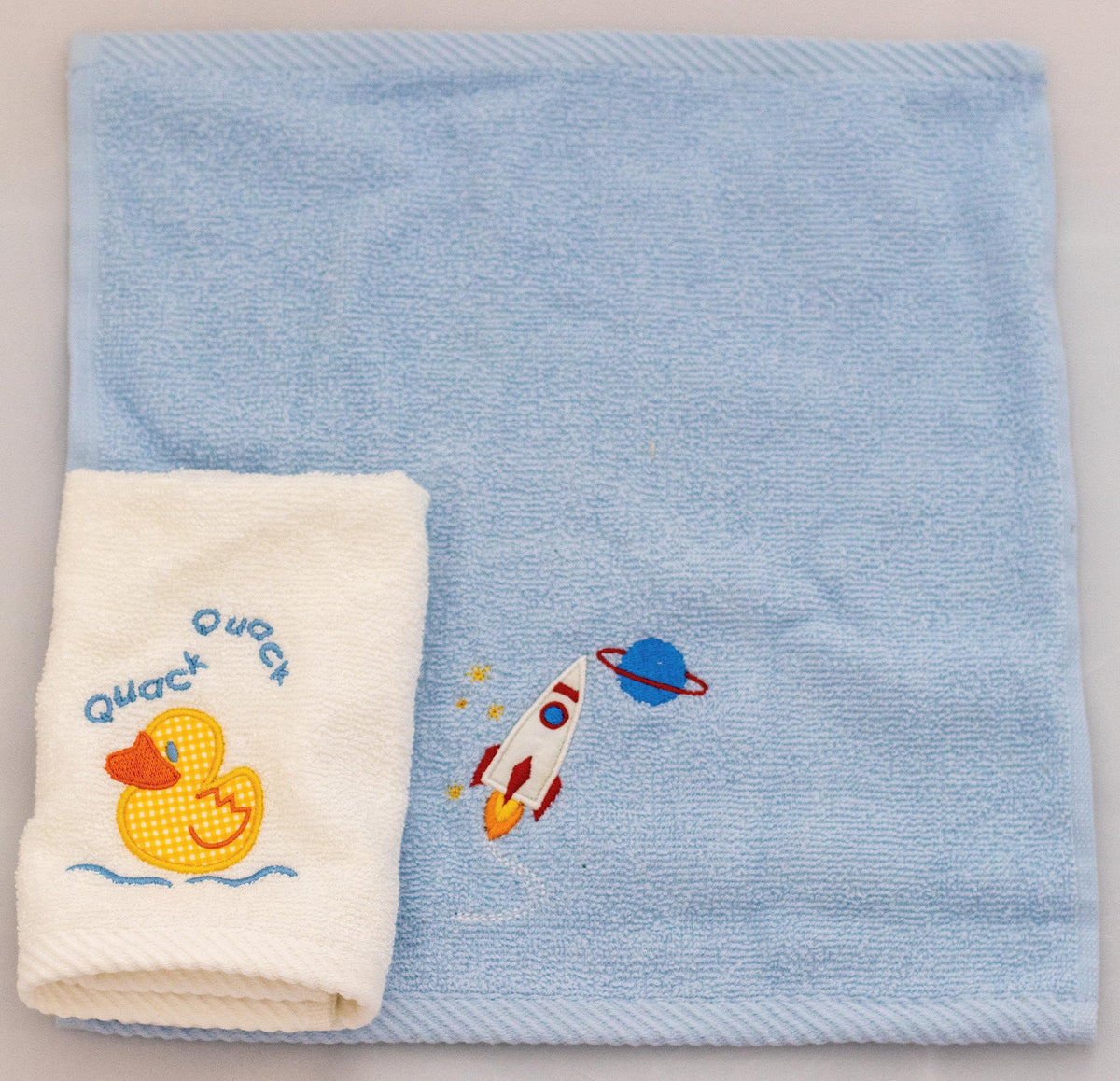 Lex's Linens Pack of 2 Kids Facecloth (1 of Each) (Rocket & Duck)