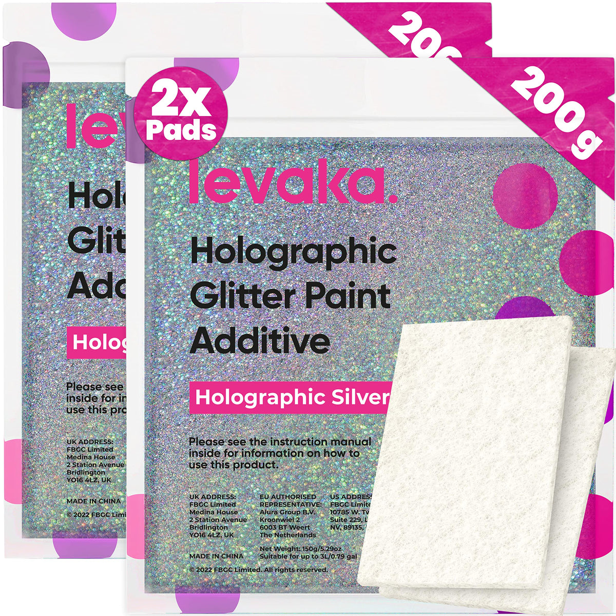 Silver Glitter for Paint [400g] ? Holographic Glitter with 2X Buffing Pads - Paint Finish on Interior or Exterior Walls, Ceilings & Wood