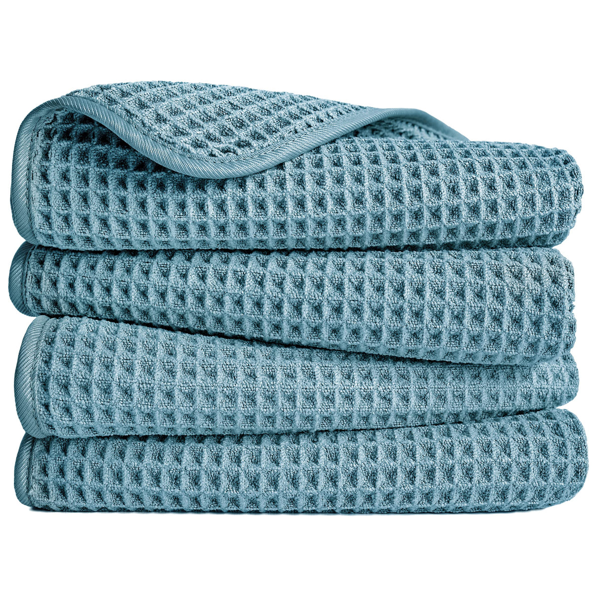 POLYTE Microfibre Lint Free Hand Towel, 40 x 76 cm, 4 Pack (Green, Waffle Weave)