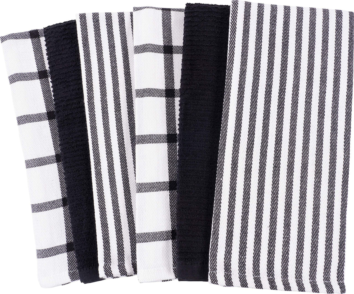 KAF Home Mixed Flat & Terry Kitchen Towels | Two Sets of 3 18 x 28 Inches | 4 Flat Weave Towels for Cooking and Drying Dishes