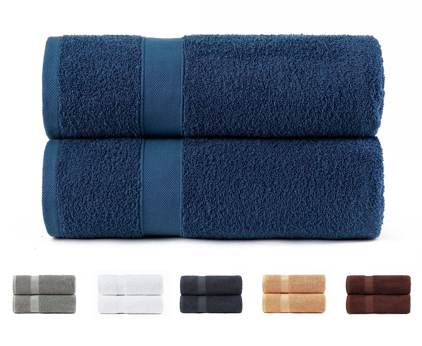 Todocama Set of 2 Large Bath Towels, 100% Cotton 550 GSM Extra Soft, Highly Absorbent and Quick Drying, 100 x 150 cm, Navy Blue