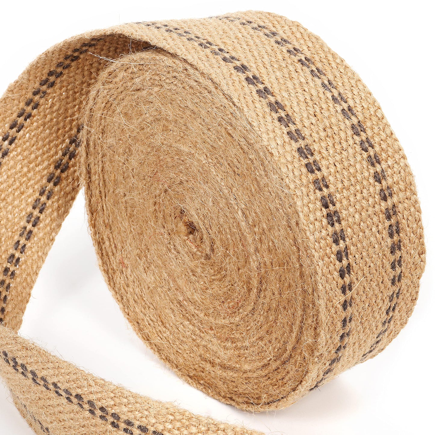ZAIONE 5cm / 2" Width 10 Meters Roll Natural Burlap Black Line Jute Webbing Ribbon Linen Craft Upholstery Tape for Outdoor DIY Gear Repair (Black