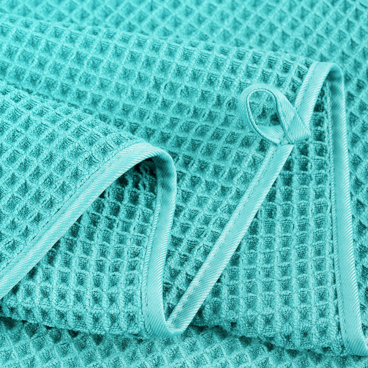 POLYTE Microfibre Oversize, 76 x 152 cm, Quick Dry Lint Free Bath Towel Set, 6 Piece (Aqua, Waffle Weave)