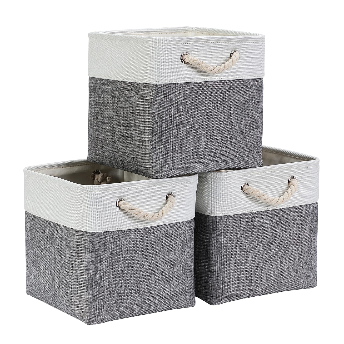 Mangata 30x30x30cm Cube Storage Boxes 3Pcs Gray White Foldable Baskets