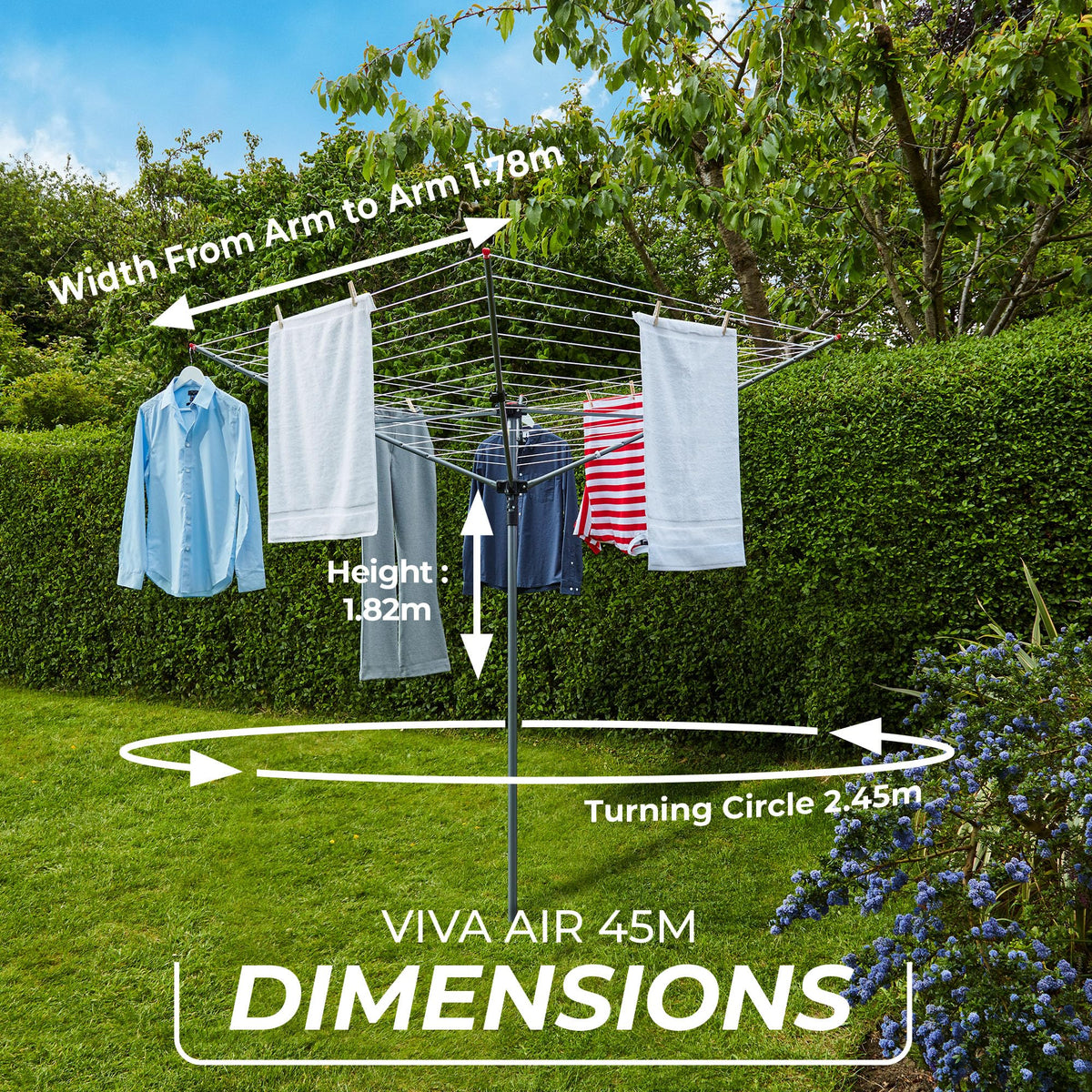 Vileda 4 Arm Rotary Dryer, Outdoor Clothes Airer with 45m washing Line, Silver