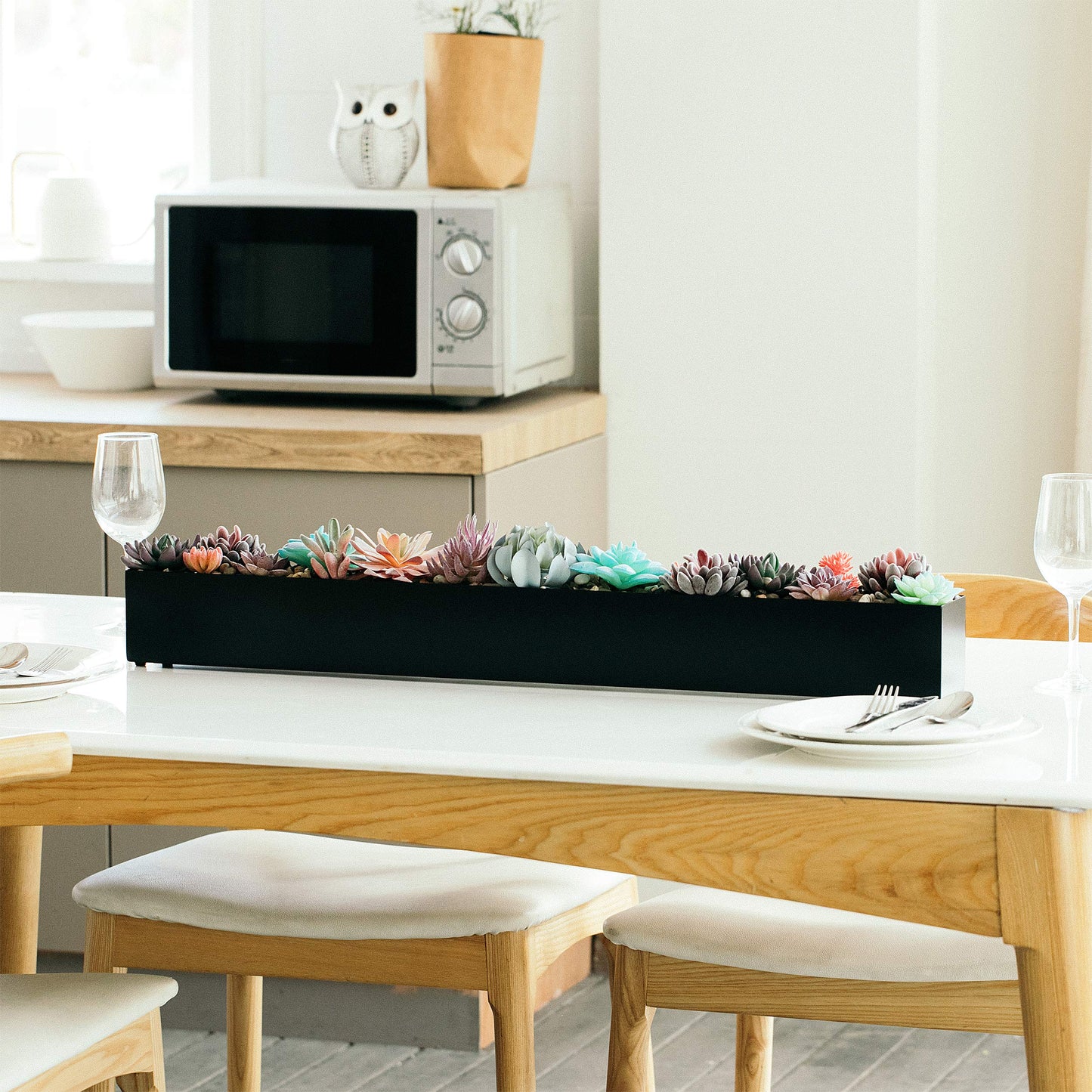 Modern Rectangle Planter Box - 32" Metal Planter Ideal as a Long Succulent Planter | Rectangular Planter Box for Table or Window Sill Planters Indoor