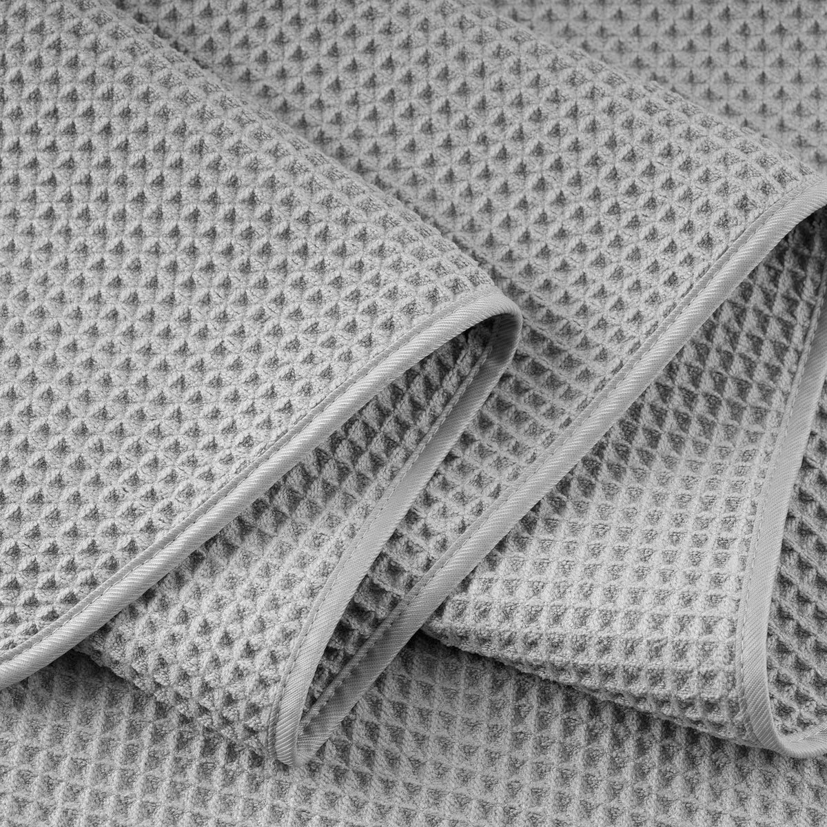 POLYTE Microfibre Oversize Quick Dry Lint Free Bath Towel, 152 x 76 cm, 4 Pack (Light Grey, Waffle Weave)