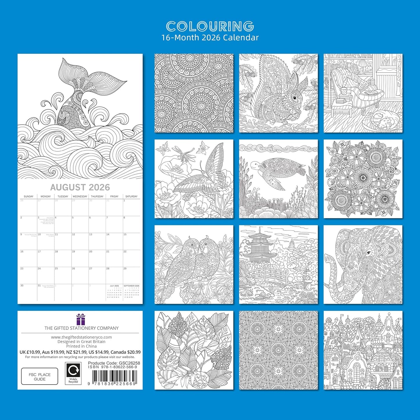 olouring 2026 Calendar 16 Month (Sept 2025-Dec 2026) Family Square Wall Calendar 2026 UK | Planner with Large Grid for Home or Office Organisation - Lifestyle 2026/2025 Calendar UK