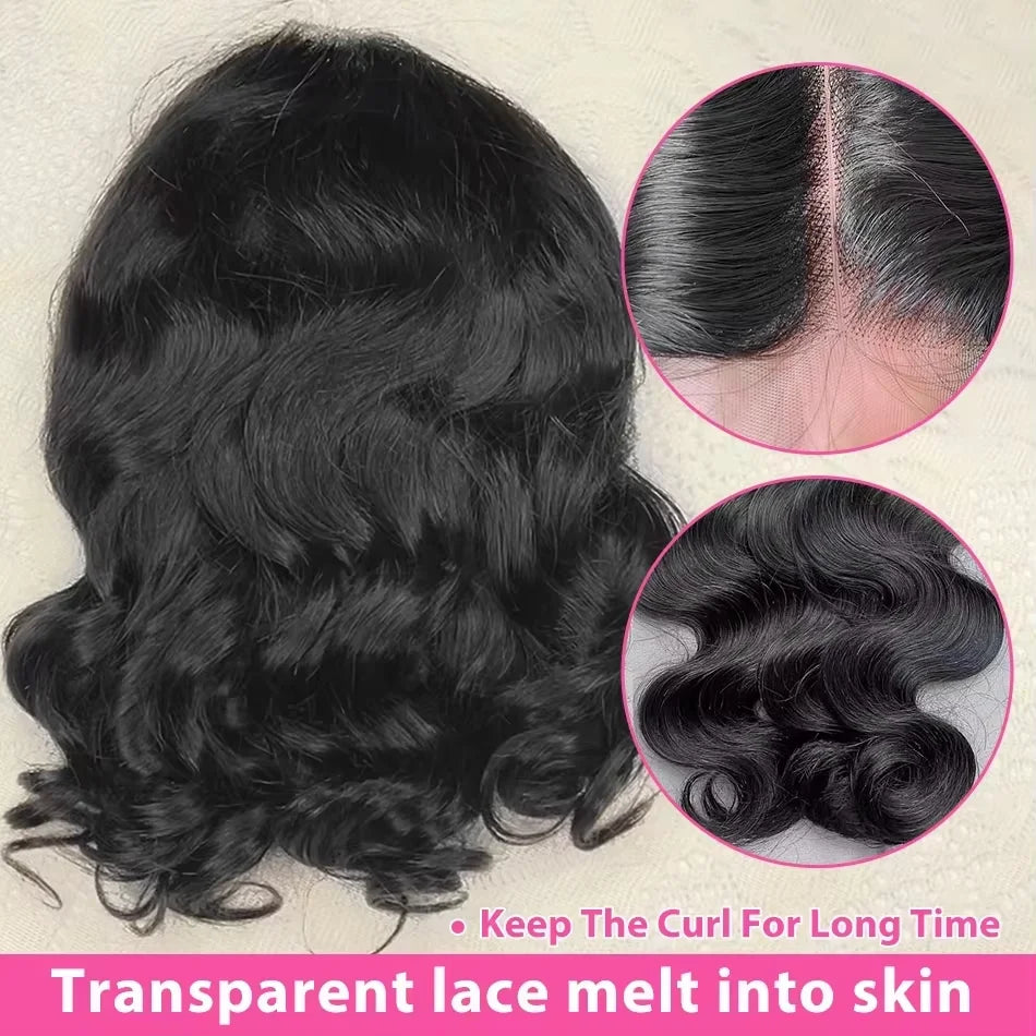 250% Body Wave HD Lace Frontal Wig Short Bob Wig Human Hair Glueless Human Hair Wavy 13x4 Transparent Lace Front Wigs For Women