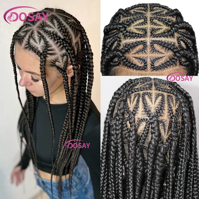 36" Synthetic Lace Braided Wigs Blonde Heart Box Braids Lace Wigs Long Black Cornrow Braided High Quality Lace Front Wig Ladies