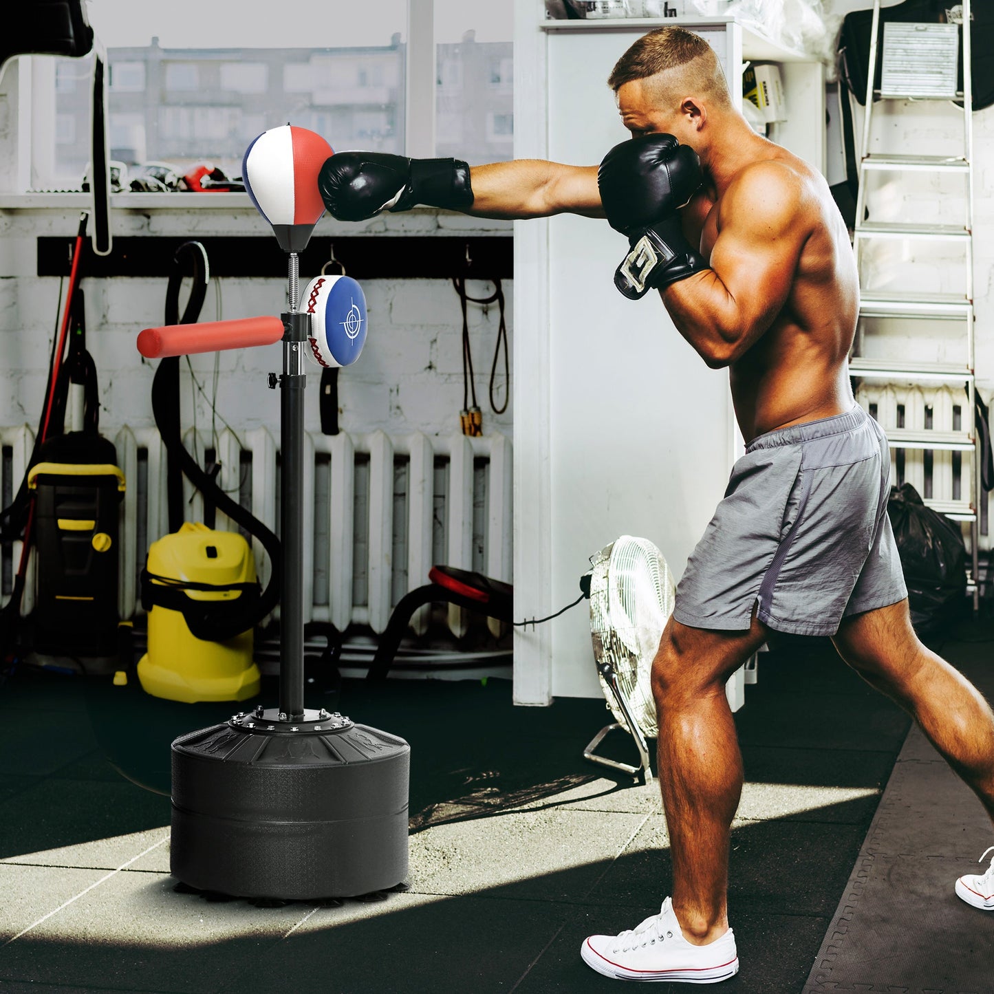 SPORTNOW Adjustable Speed Bag with Stand, Reflex Bar, Multicolour