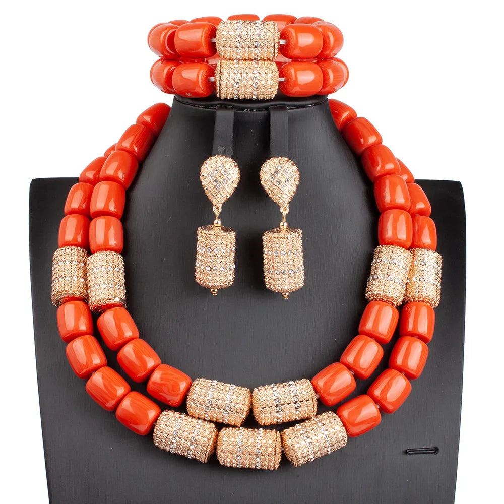 Fabulous Artificial Coral Wedding African Beads Jewelry  Luxury Bride Costume Statement Necklace Jewelry