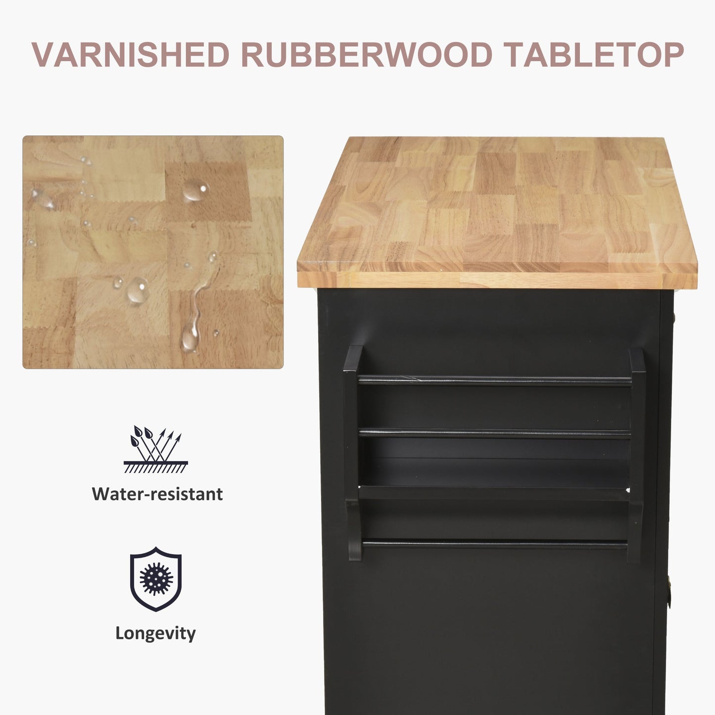 HOMCOM Rolling Kitchen Island Cart with Rubber Wood Top