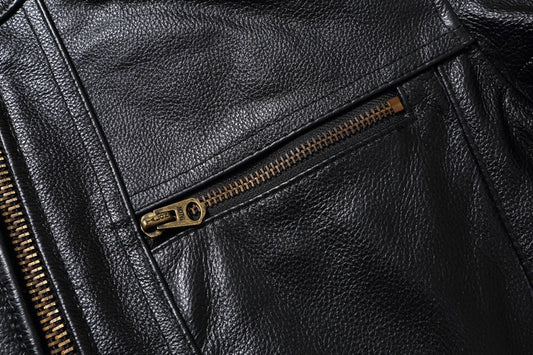 Men's Natural Leather Jackets 100% Top Layer Cowhide Vintage Stand Collar Pilot Jacket