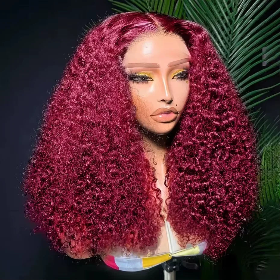 Burgundy 99J Deep Wave Short Bob Wigs 100% Human Hair Wig Water Curly Wig Baby Hair 3x4 Lace Front Human Hair Wig For Women