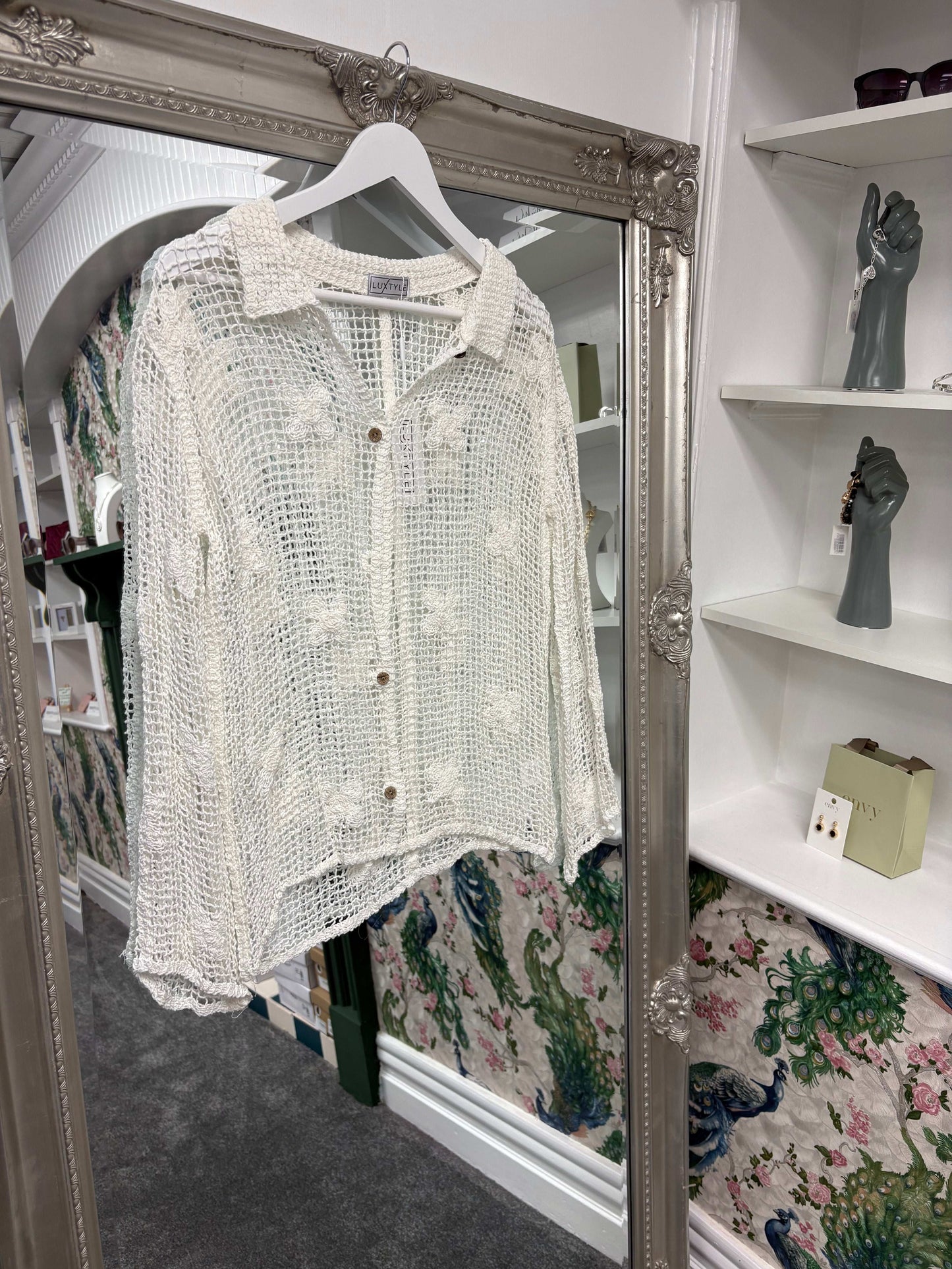 Luxtyle Square Crochet Shirt | Sheer Button Down Blouse | One Size Fits 8–16/18