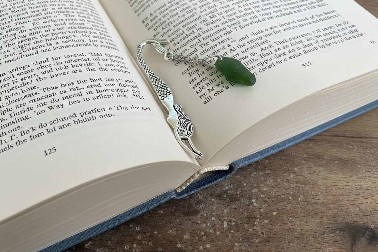 Scottish Seaglass Silver Bookmark - Mermaid Tails
