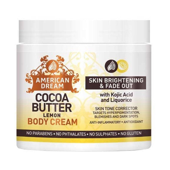 American Dream Cocoa Butter Lemon Body Cream 16oz – Brightening Kojic Acid & Vitamin C Cream