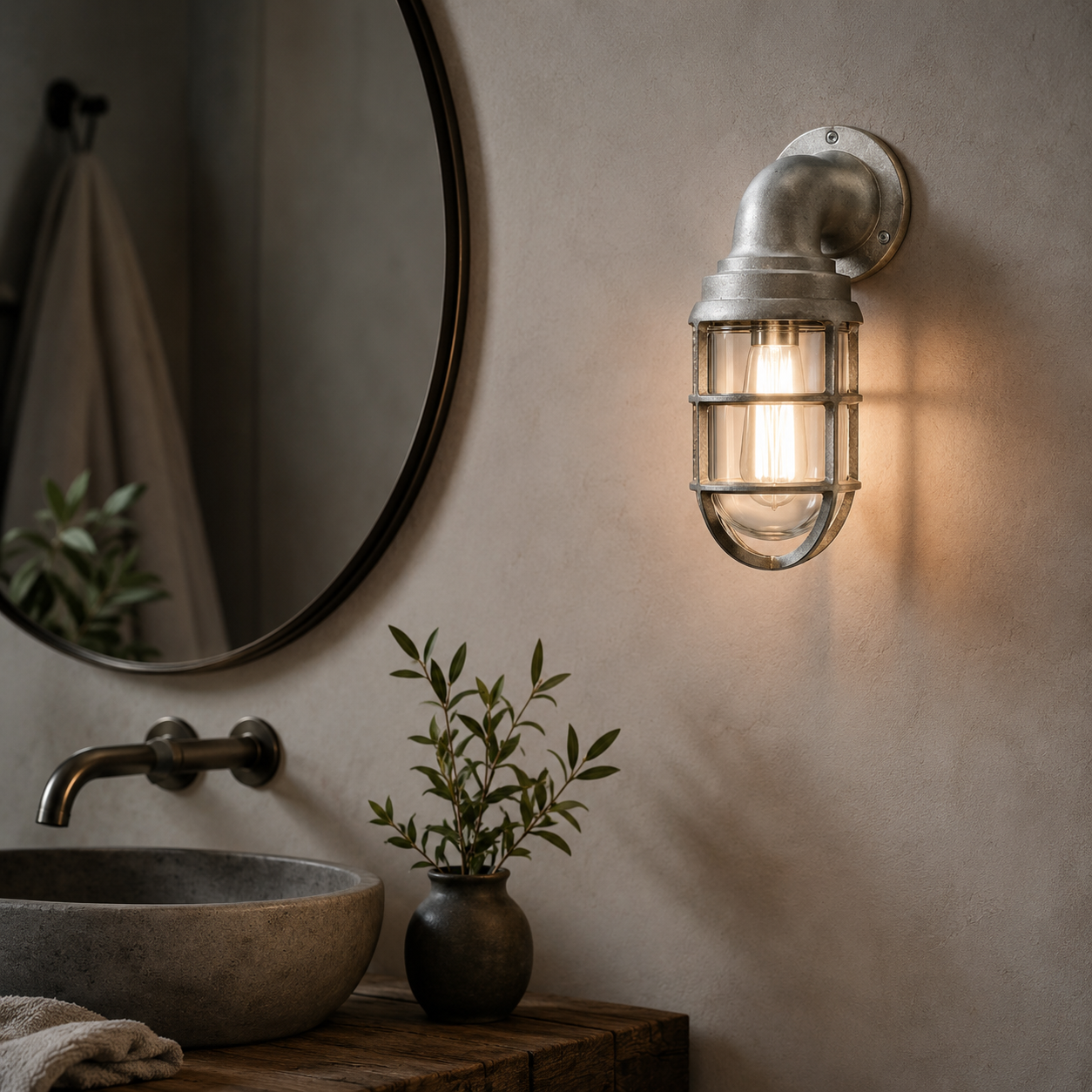 Beachamwell Raw Cast Swan Neck Wall Light - IP65