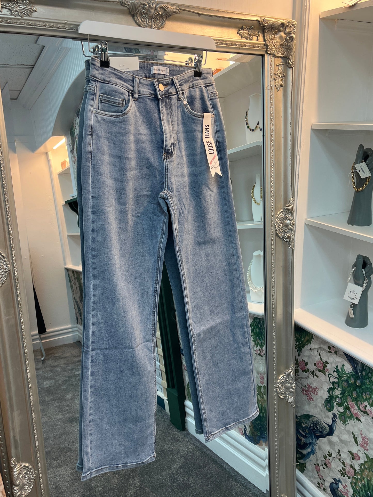Shiny Design Wide Leg Jeans | High Waist Relaxed Fit Denim | Sizes 10–20