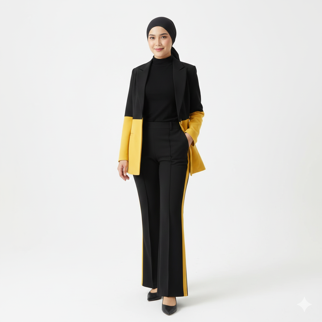 Professional One Button Suit & Flared Pants Set | Modest Two-pieces Suit