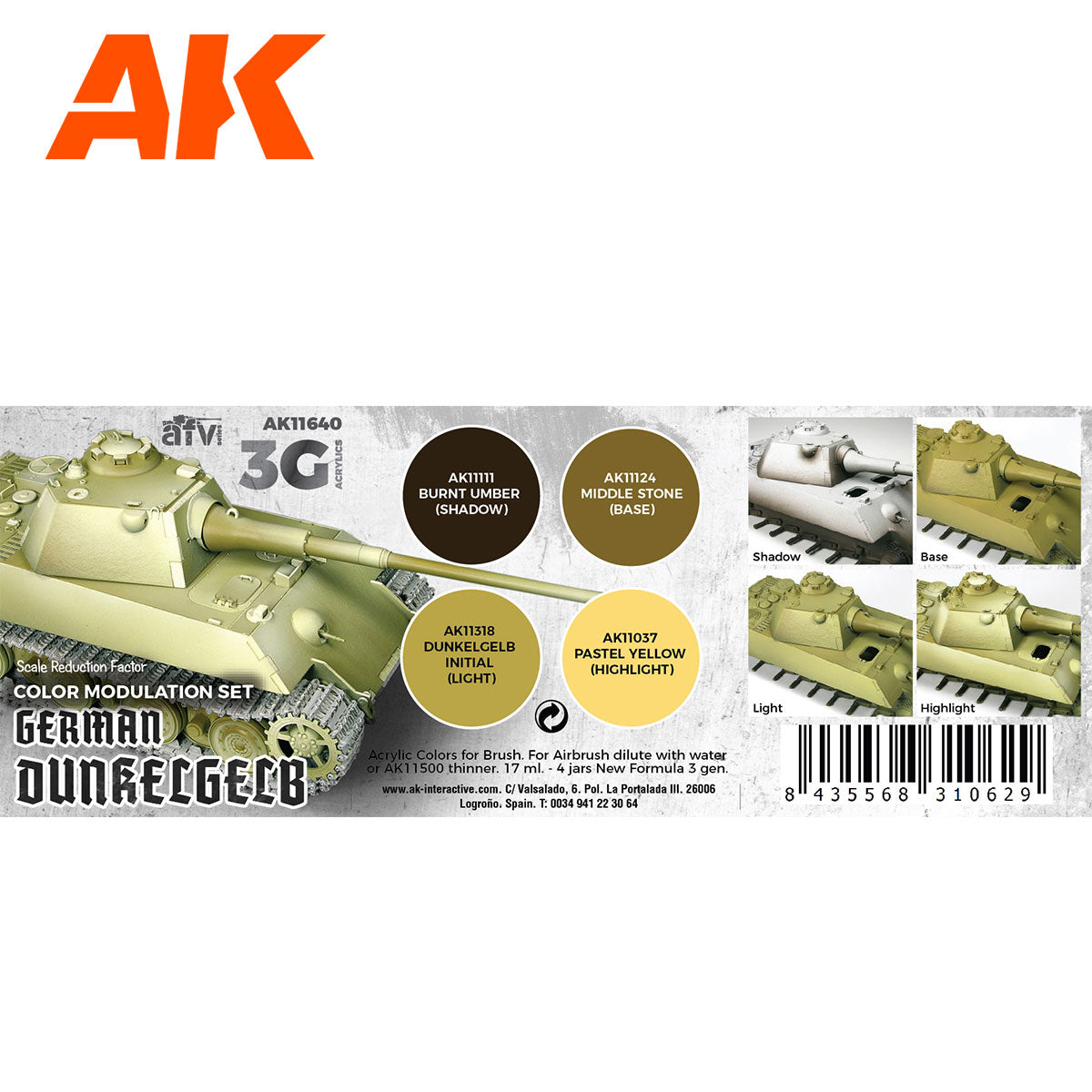AK Interactive 3rd Gen AFV Paint Set - German Dunkelgelb Modulation Set (AK11640)
