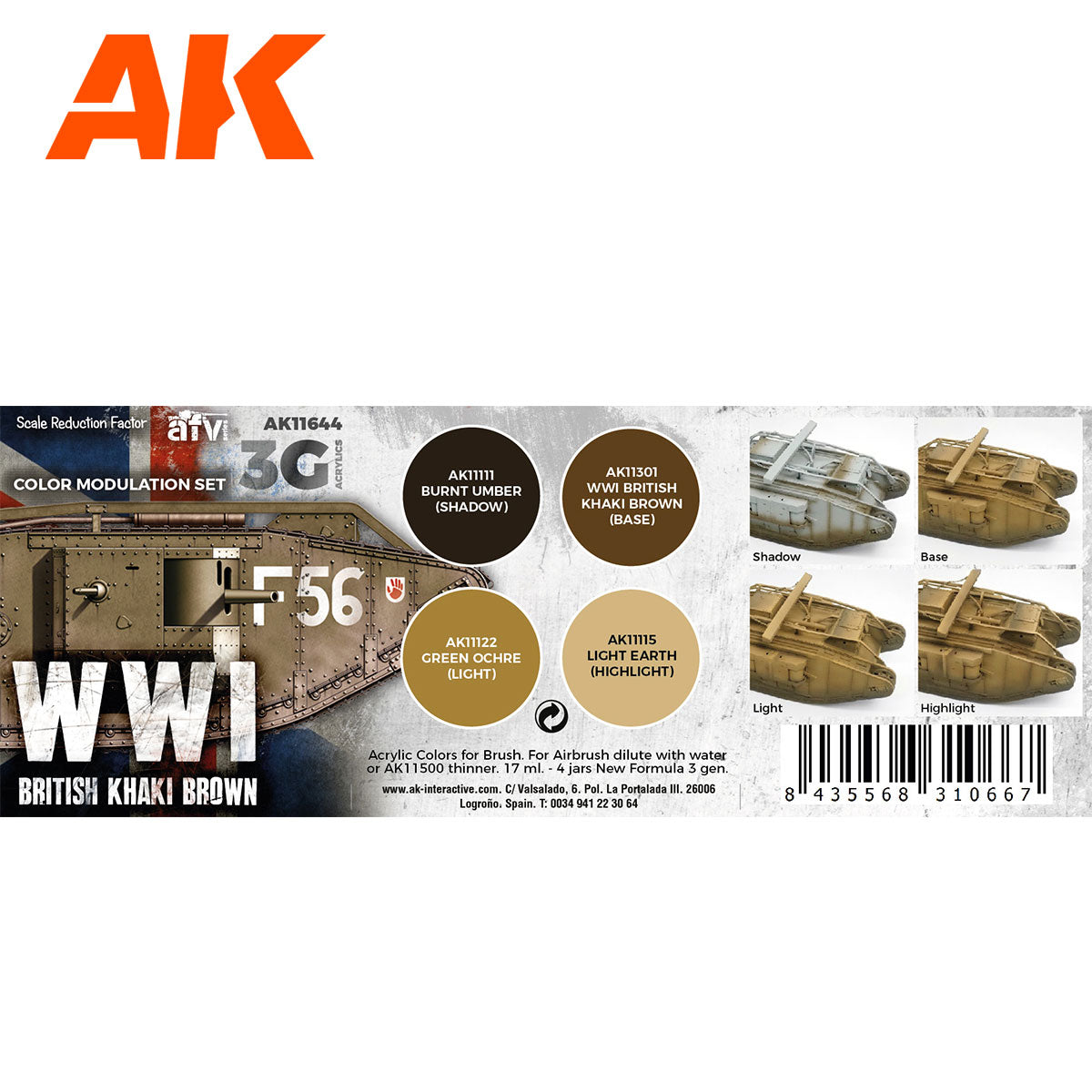 AK Interactive 3rd Gen AFV Paint Set - WWI British Colors Modulation Set (AK11644)