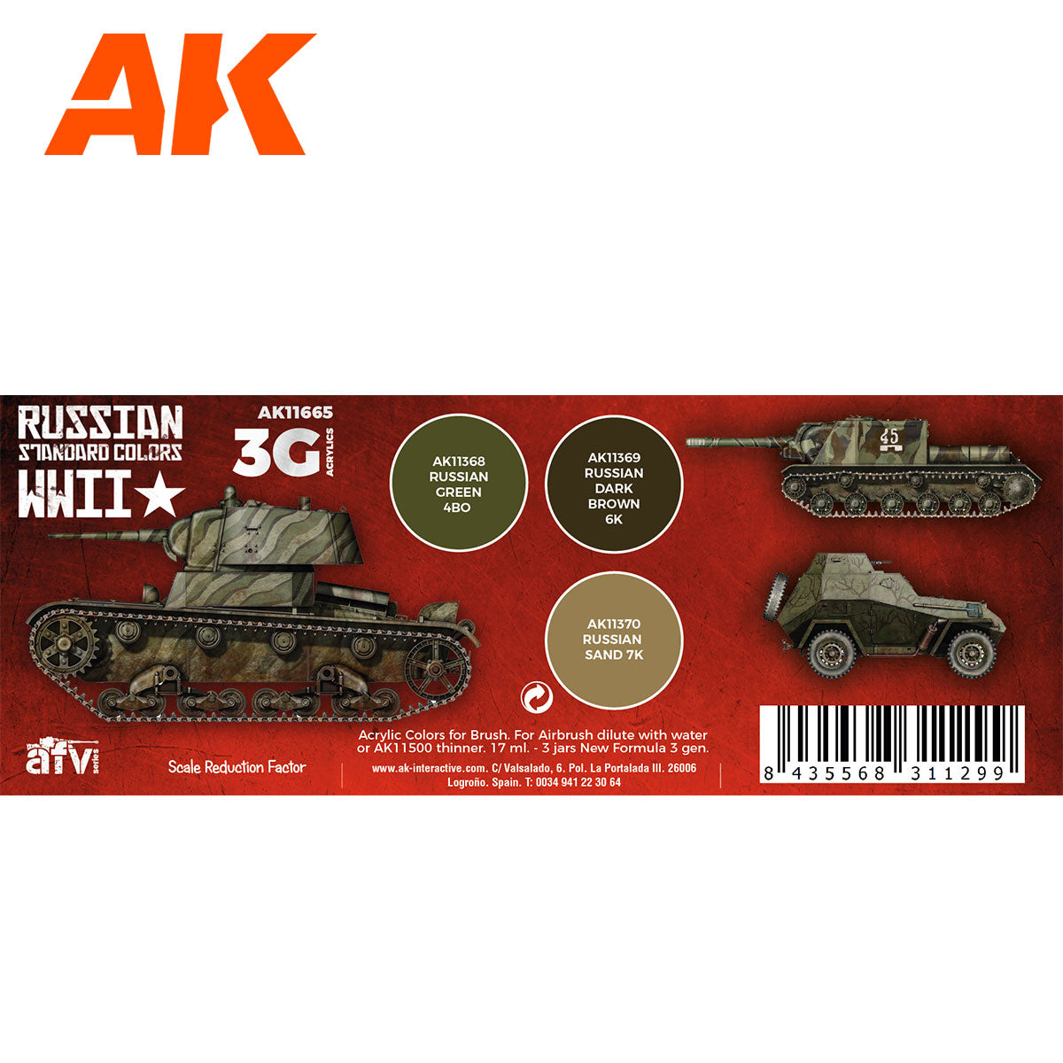 AK Interactive 3rd Gen AFV Paint Set - Russian Standard WWII Combo (AK11665)