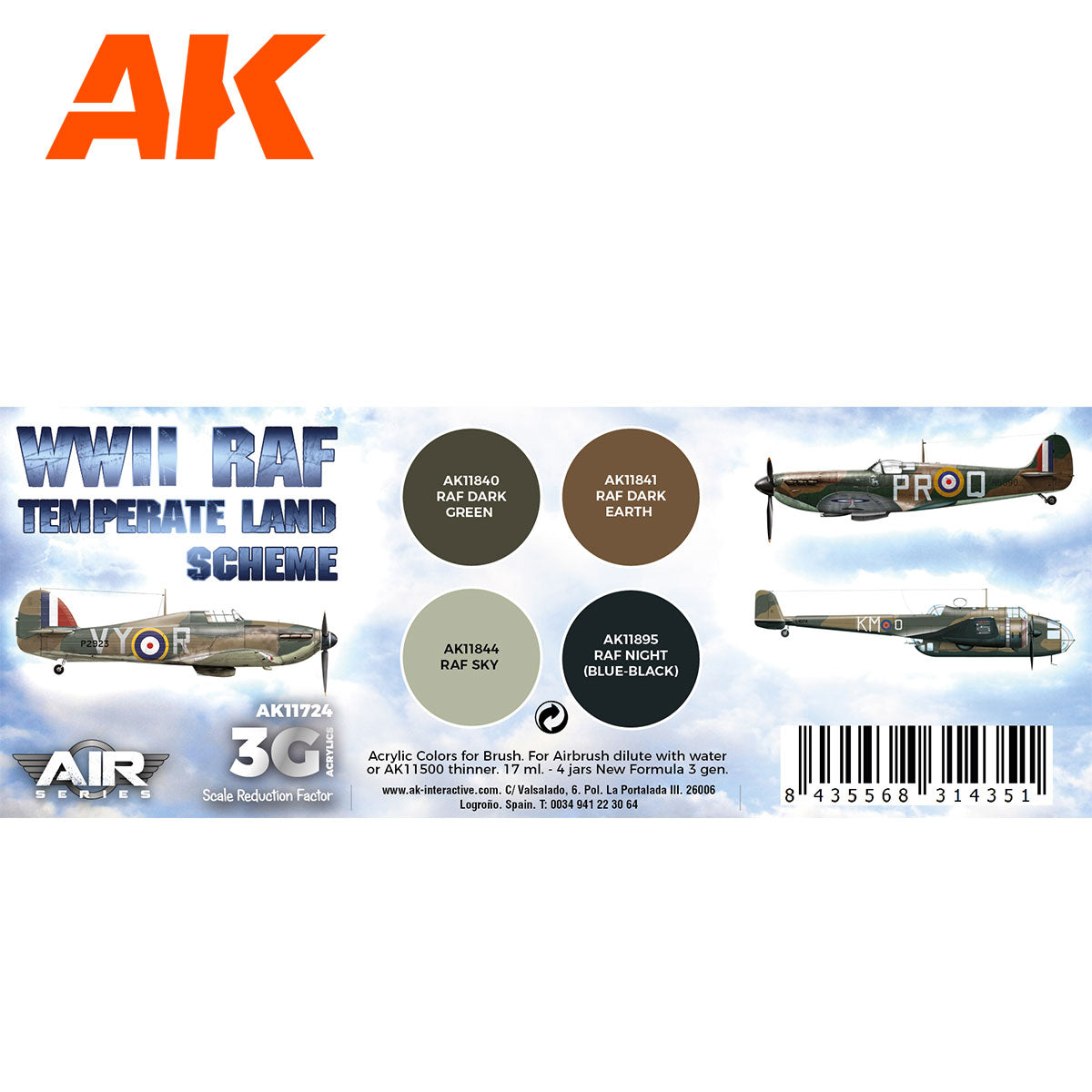 AK Interactive 3G Paint Set - WWII RAF Temperate Land Scheme (AK11724)