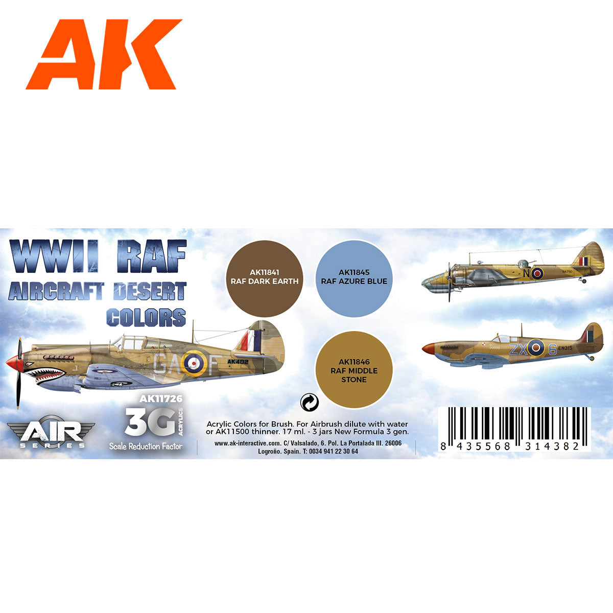 AK Interactive 3rd Gen Aircraft Paint Set - WWII RAF Aircraft Desert Colors Set (AK11726)