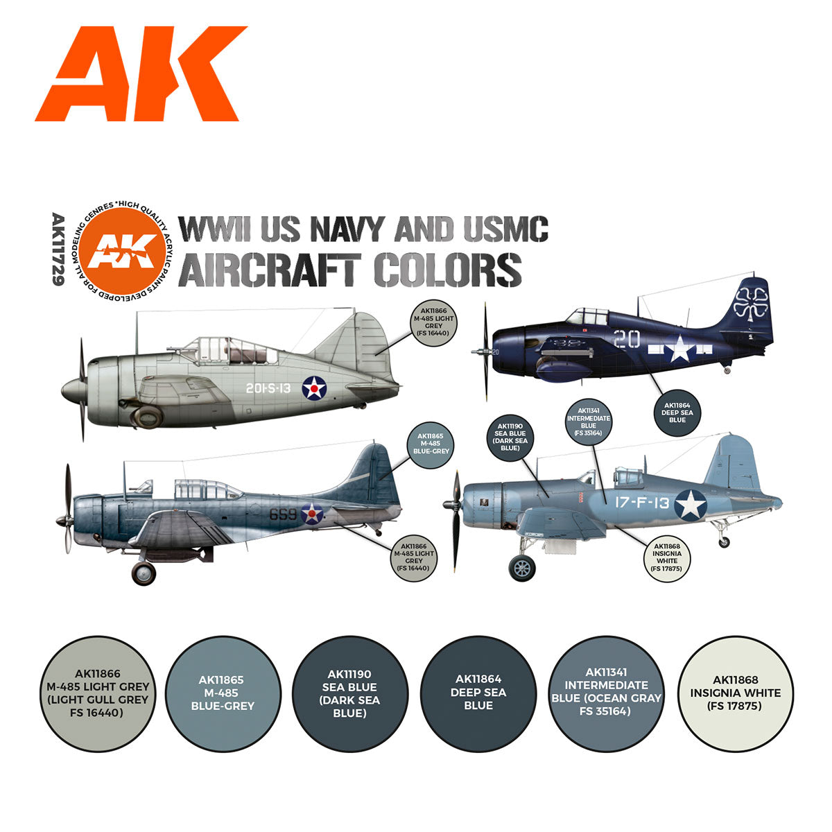 AK Interactive 3rd Gen Aircraft Paint Set - WWII US Navy & USMC Aircraft Colors Set (AK11729)