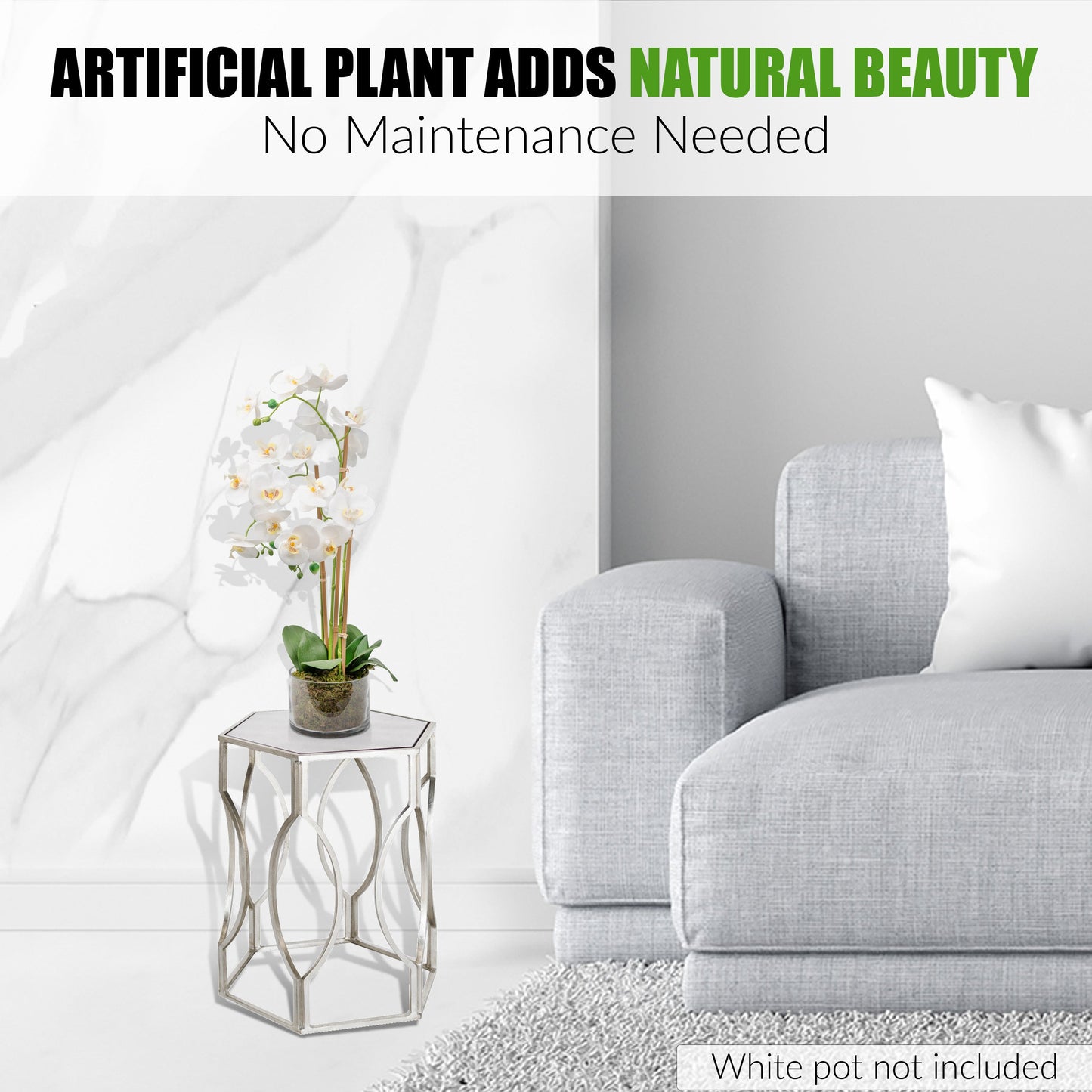 White Artificial Orchid Plant Transparent Pot
