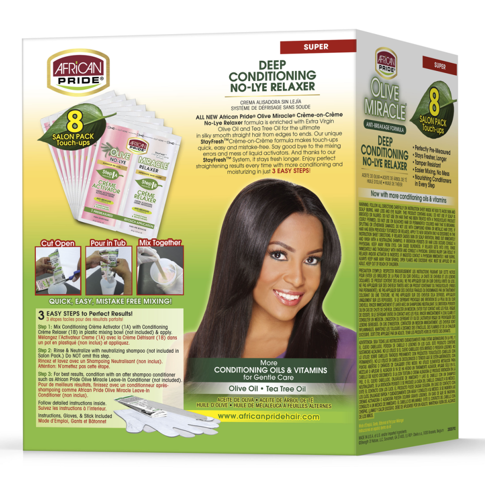 African Pride Olive Miracle No-Lye Relaxer (Super, 8 Touch-Ups)