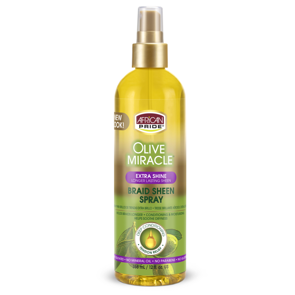 African Pride Olive Miracle Extra Shine Braid Sheen Spray 12oz