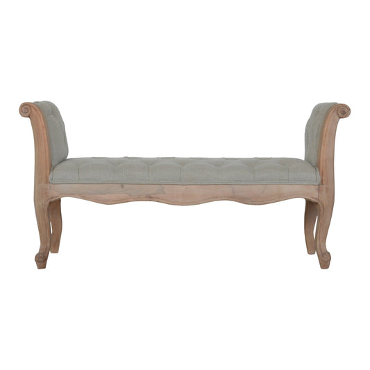 Carved French Style Mud Linen Bench | Hand-Carved