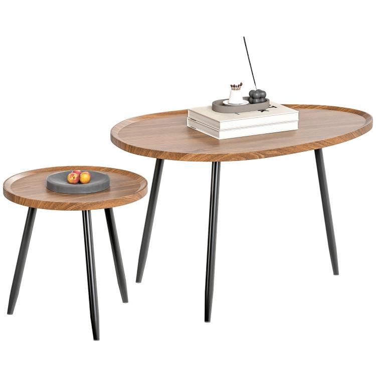 Nesting Coffee Table Set of 2, 80cm Modern Stacking End Side Table with Metal Legs for Living Room Bedroom Office, Chestnut Wood Effect