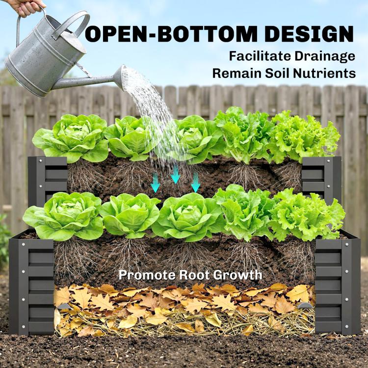 2 Tier Raised Garden Bed, Galvanised Planter Box with Open Bottom for Vegetables Flowers Herbs, 120x101x58cm, Dark Grey